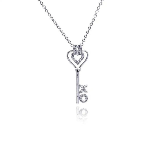 925 Sterling Silver Rhodium Plated X O Open Heart CZ Necklace
