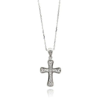 925 Sterling Silver Rhodium Plated Cross CZ Necklace