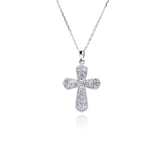925 Silver Rhodium Plated Cross CZ Necklace