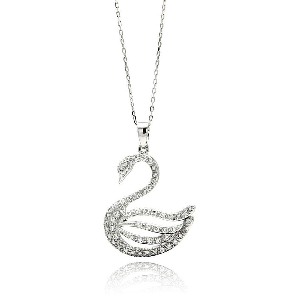 925 Silver Rhodium Plated Open Swan CZ Necklace