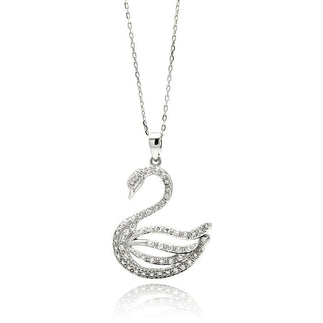 925 Silver Rhodium Plated Open Swan CZ Necklace