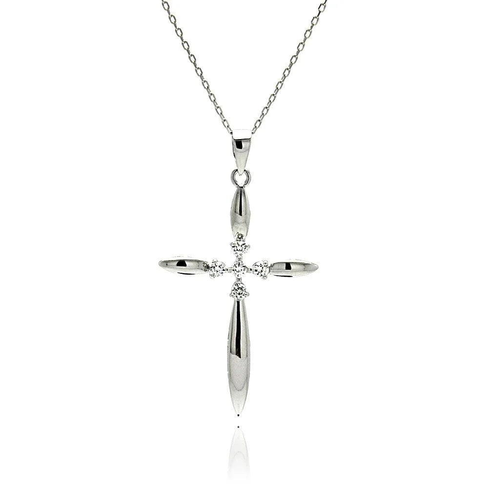 925 Silver Rhodium Plated High Polished Cross CZ Necklace