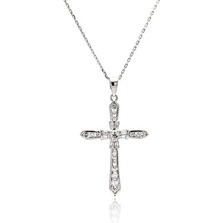 925 Silver Rhodium Plated Cross CZ Necklace