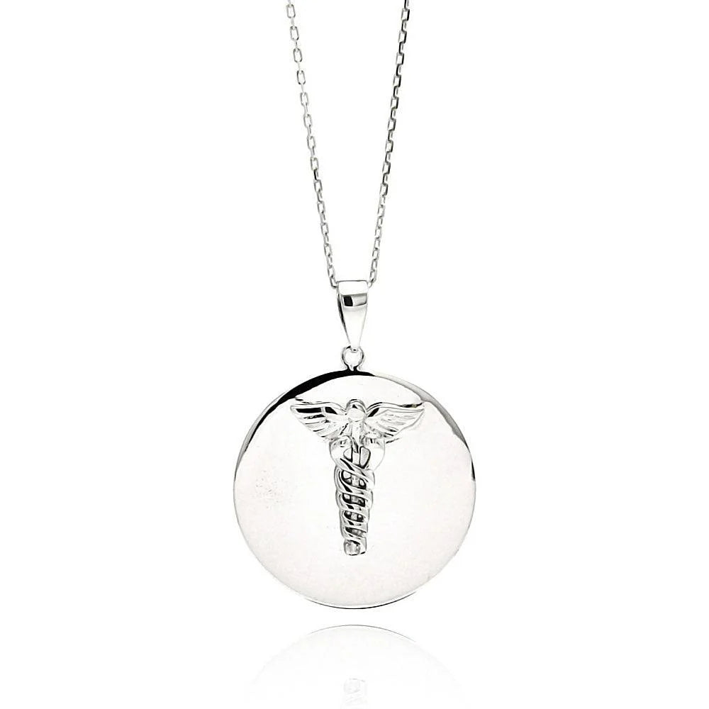 925 Silver Rhodium Plated High Polished Medical Disc Necklace