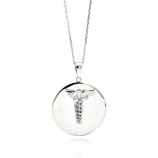 925 Silver Rhodium Plated High Polished Medical Disc Necklace