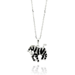 925 Silver Rhodium Plated Black Onyx Zebra CZ Necklace