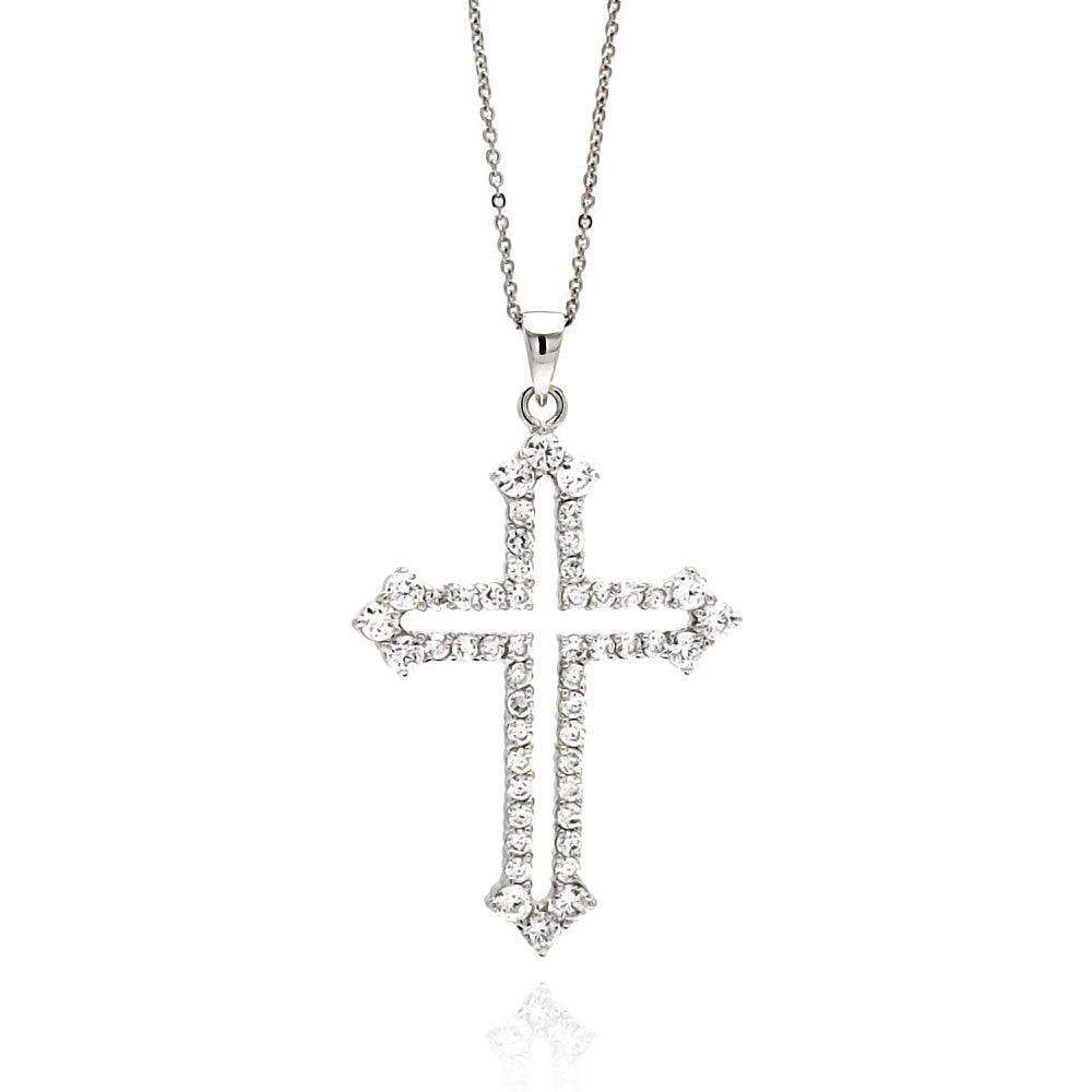925 Silver Rhodium Plated Open Cross CZ Necklace