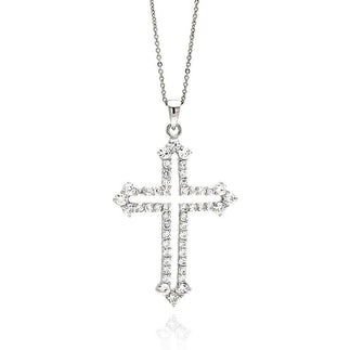 925 Silver Rhodium Plated Open Cross CZ Necklace