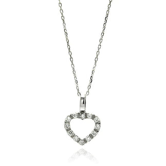 925 Silver Rhodium Plated Open Heart CZ Necklace