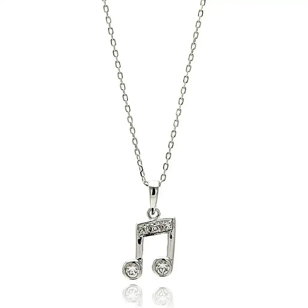 925 Sterling Silver Rhodium Plated Music Note CZ Necklace