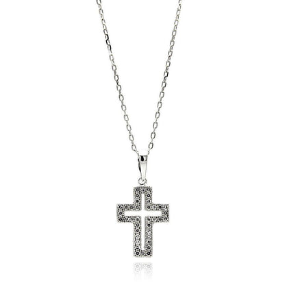 925 Silver Rhodium Plated Open Cross CZ Necklace