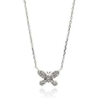 925 Silver Rhodium Plated Butterfly CZ Necklace