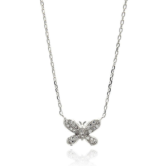 925 Silver Rhodium Plated Butterfly CZ Necklace
