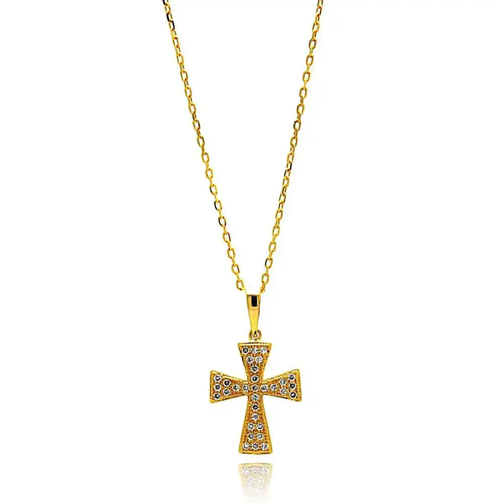 925 Sterling Silver Gold Plated Cross CZ Inlay Dangling Necklace