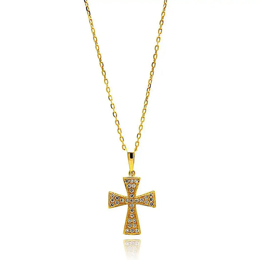 925 Sterling Silver Gold Plated Cross CZ Inlay Dangling Necklace
