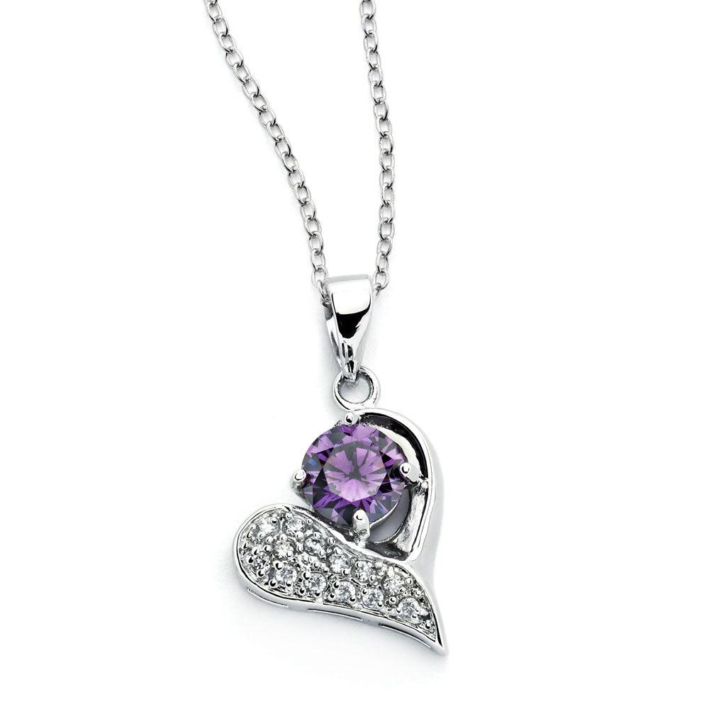 925 Silver Rhodium Plated Open Heart Pink CZ Inlay Necklace