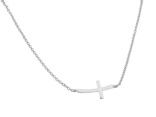 925 Sterling Silver Rhodium Plated Sideways Cross Necklace