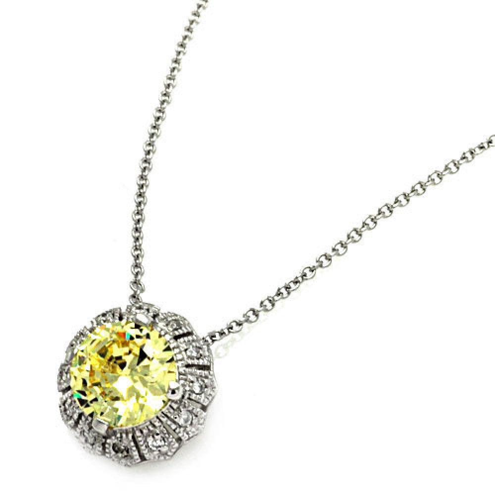 925 Silver CLR-Yellow CZ Rhodium Plated Solo Pendant Necklace