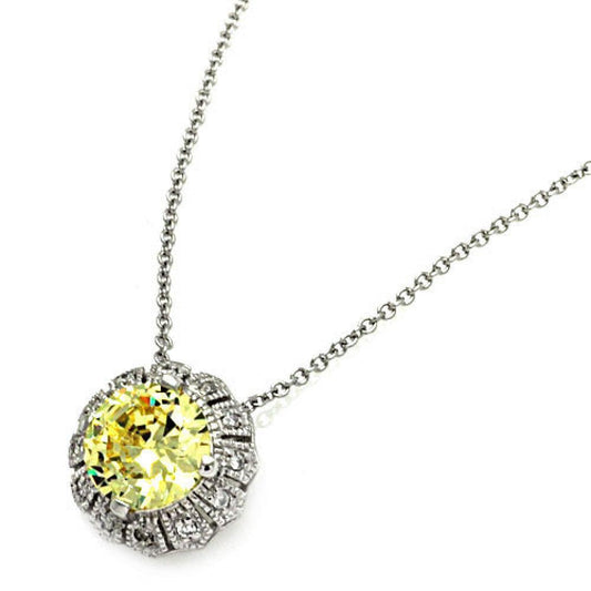 925 Silver CLR-Yellow CZ Rhodium Plated Solo Pendant Necklace