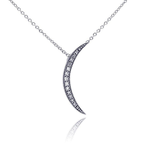 925 Silver Clear CZ Rhodium Plated Moon Pendant Necklace