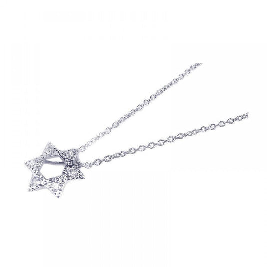 925 Silver Clear CZ Rhodium Plated Star of David Pendant Necklace