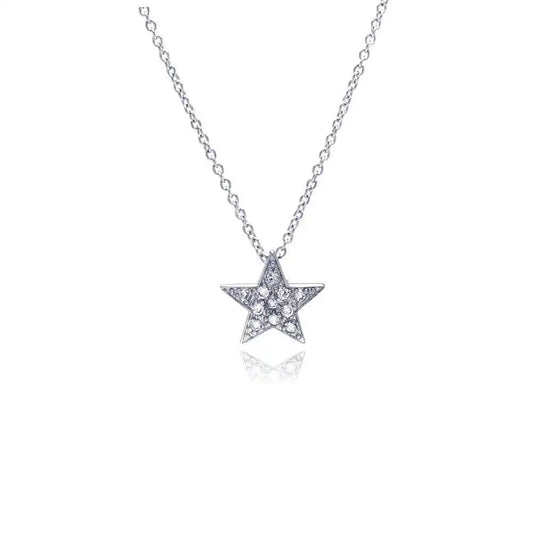 925 Sterling Silver Clear CZ Rhodium Plated Covered Star Pendant Necklace