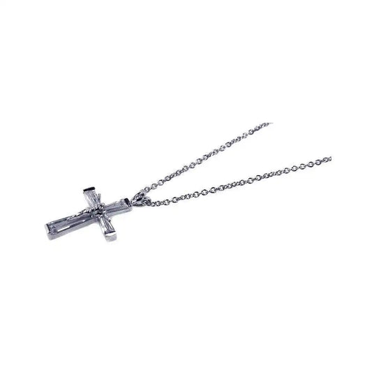 925 Sterling Silver Rhodium Plated CZ Cross Pendant Necklace