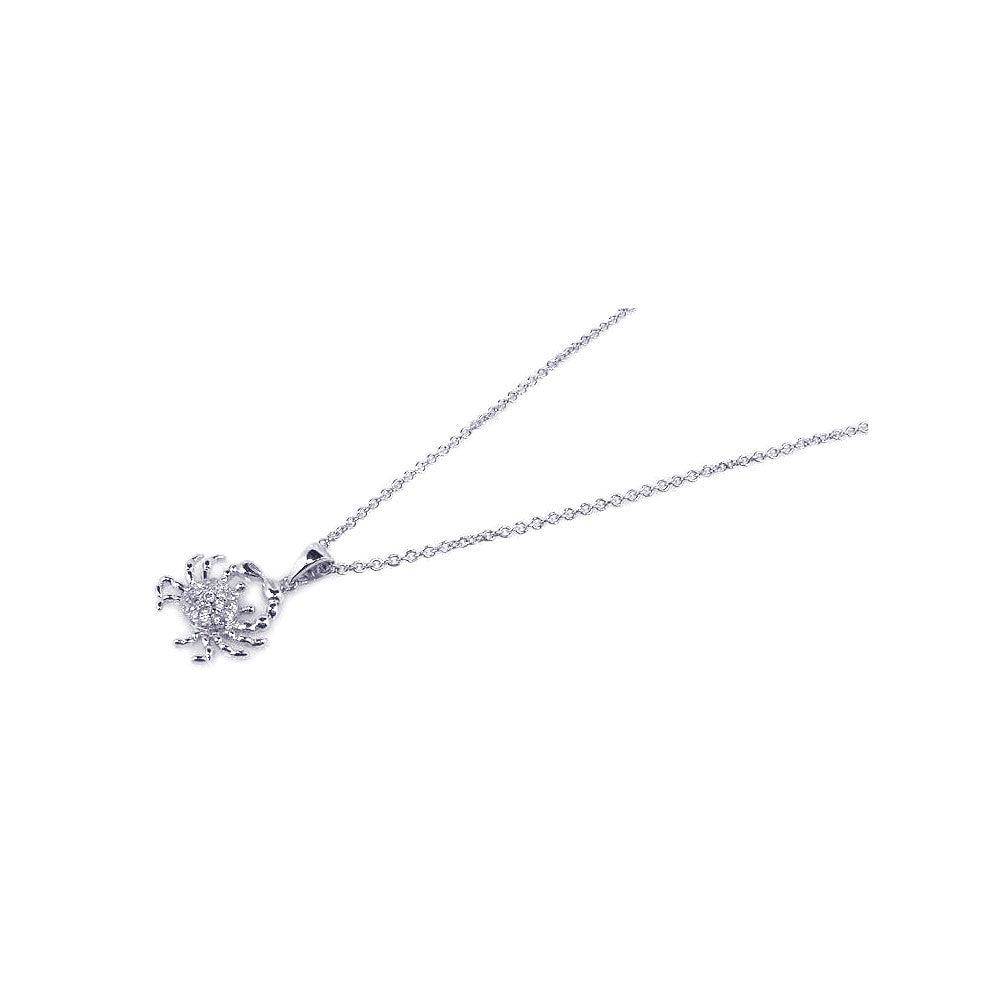 925 Silver Rhodium Plated Clear CZ Crab Pendant Necklace