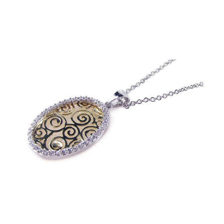 925 Silver Clearance-Gold and Rhodium Plated Clear CZ Oval Pendant Necklace