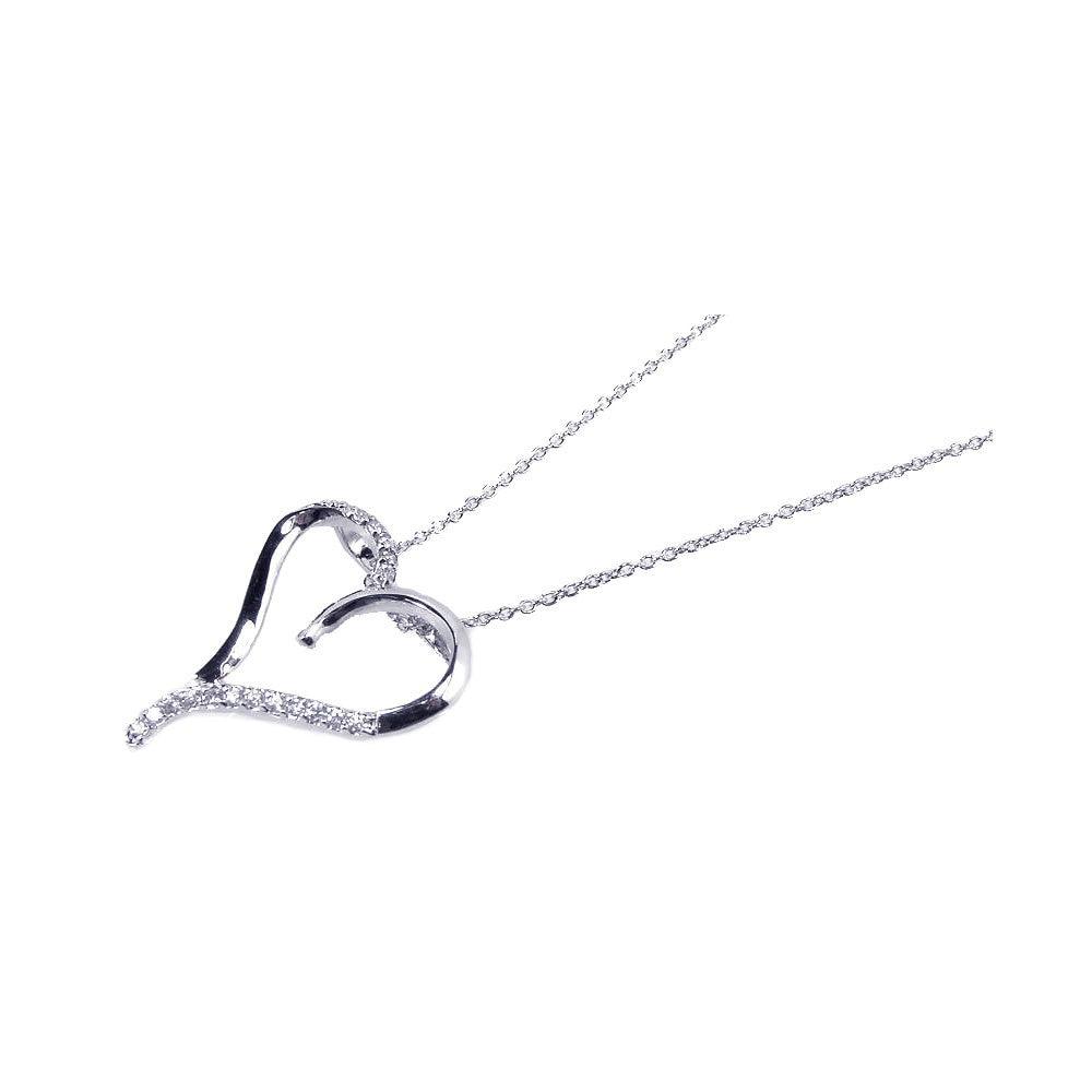 925 Silver Rhodium Plated Clear CZ Black Heart Pendant Necklace