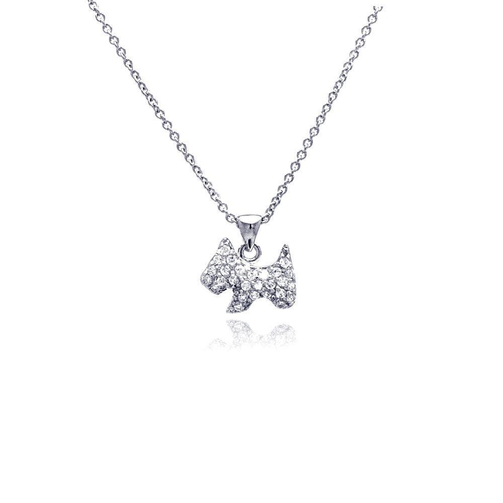 925 Silver Rhodium Plated Clear CZ Dog Pendant Necklace