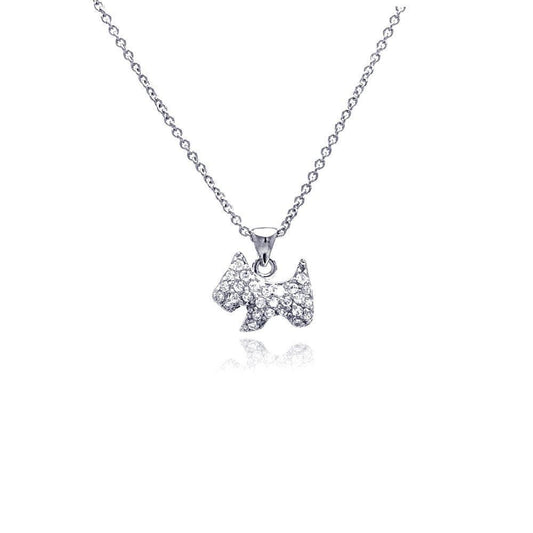 925 Silver Rhodium Plated Clear CZ Dog Pendant Necklace