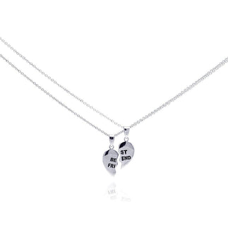 925 Silver Rhodium Plated Half Heart Piece Pendant Necklace