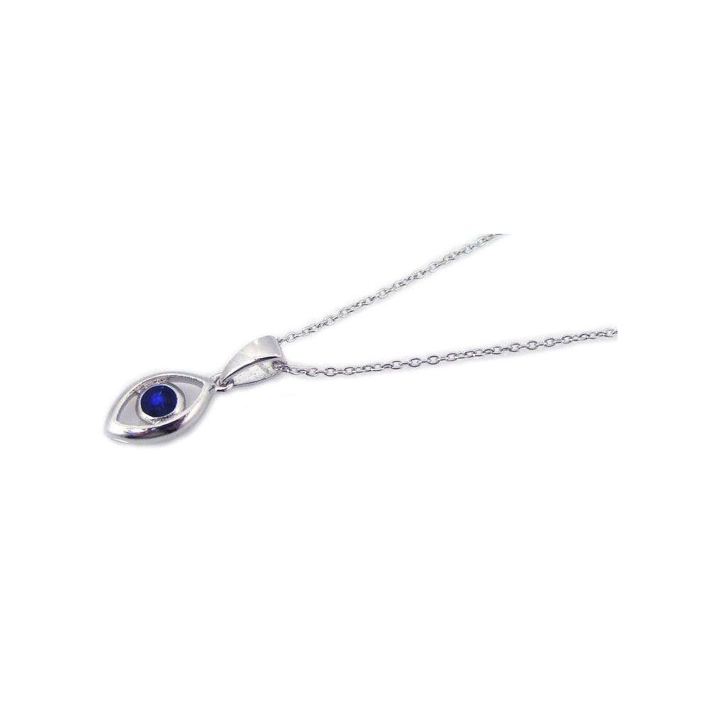 925 Silver Rhodium Plated Blue Stone Evil Eye Pendant Necklace