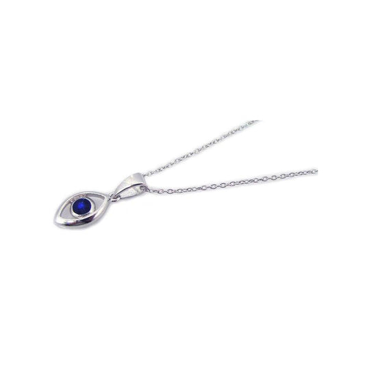 925 Silver Rhodium Plated Blue Stone Evil Eye Pendant Necklace