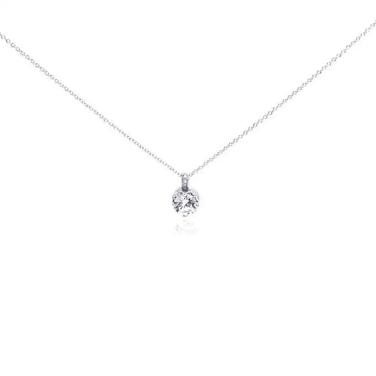 925 Sterling Silver Rhodium Plated Clear CZ Solitaire Necklace