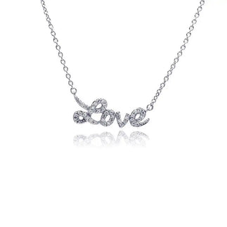 925 Sterling Silver Rhodium Plated Clear CZ Love Pendant Necklace