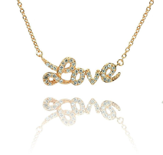 925 Silver Rose Gold Plated Clear CZ Love Pendant Necklace