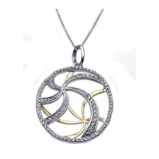 925 Silver Clearance-Rhodium and Gold Plated Clear CZ Swirl Pendant Necklace