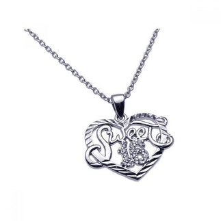 925 Silver Rhodium Plated Clear CZ Sweet 16 Pendant Necklace