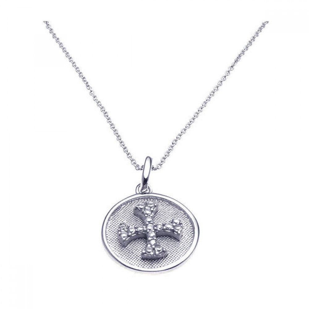 925 Silver Clearance-Rhodium Plated Clear CZ Cross Pendant Necklace