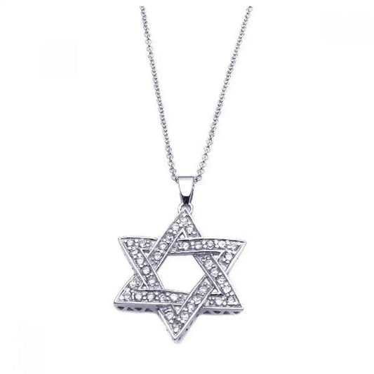 925 Sterling Silver Rhodium Plated Clear CZ Star Pendant Necklace