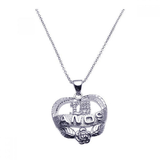 925 Silver Rhodium Plated Clear CZ 15 Quince Pendant Necklace