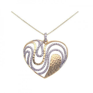 925 Silver Clearance-Gold and Rhodium Plated Clear CZ Heart Pendant Necklace