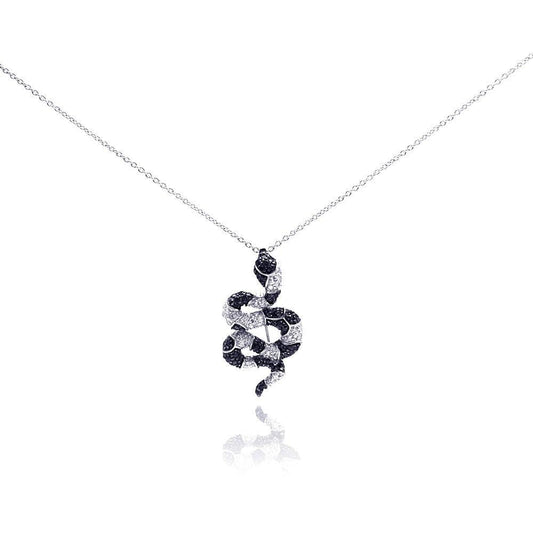 925 Silver Black Plated Black CZ Snake Pendant Necklace