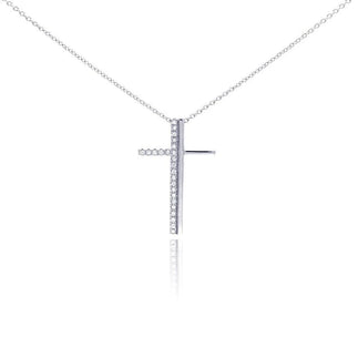 925 Silver Rhodium Plated Clear CZ Cross Pendant Necklace