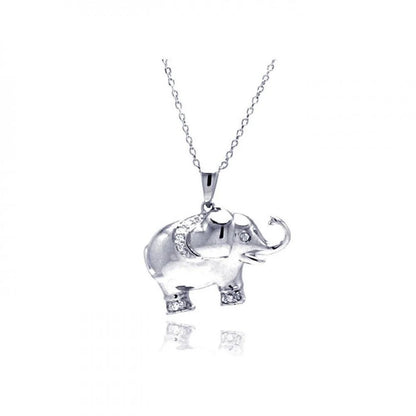 925 Silver Rhodium Plated Clear CZ Elephant Pendant Necklace