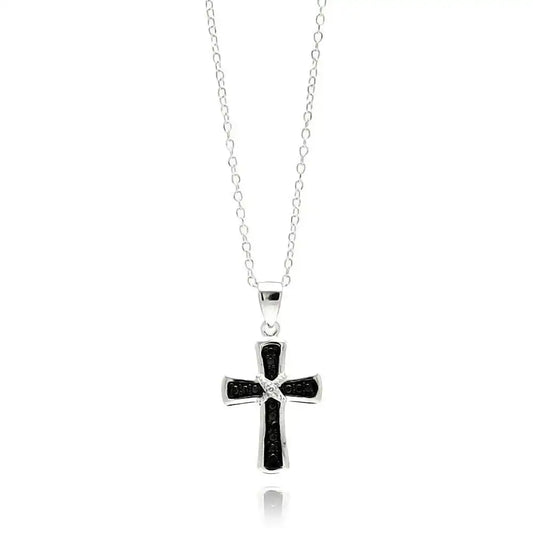 925 Sterling Silver Rhodium Plated Clear CZ Cross Pendant Necklace