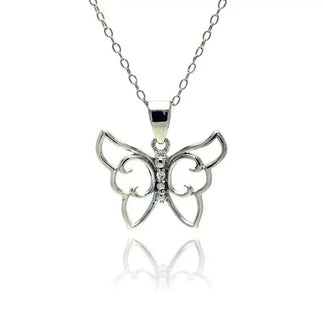 925 Sterling Silver Rhodium Plated Clear CZ Butterfly Pendant Necklace
