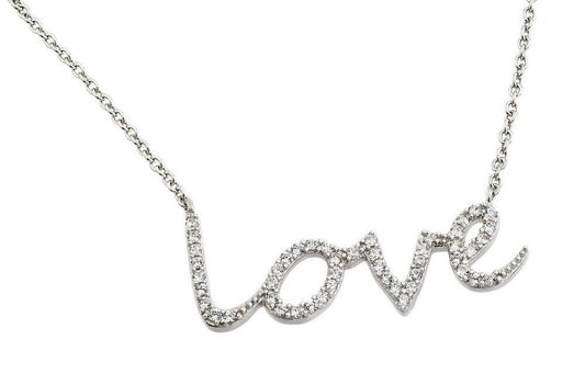 925 Silver Rhodium Plated Clear CZ Love Pendant Necklace